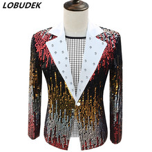 Gold Red Sequins Crystal Jackets Coat Male Costume Slim Blazers Prom Party Host Stage Outfit Bar Singer DS Performance Outerwear 2024 - buy cheap