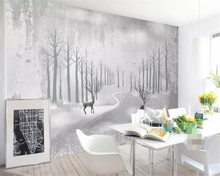 Beibehang wallpaper for walls 3 d  Hand painted black and white woods elk TV background wall wallpaper for living room wallpaper 2024 - buy cheap