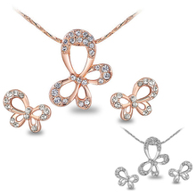 2015 hot sell Cute Butterfly Rhinestone Pendant Necklace Earrings Eardrop Women's Jewelry Set 538H 2024 - buy cheap