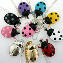 10pcs/Lot Mixed Color Ladybug Beetle Necklace Pendant Pocket Quartz Watch Chain Battery Included Gift GL2M Children Kids Watches 2024 - buy cheap