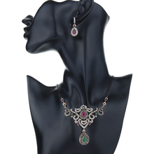 Imitación Vintage tallado collar pendiente Ethnic conjunto de joyería para mujer joyería nupcial boda Ethnic turco compromiso 2024 - compra barato