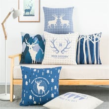 Nordic Style animals deer forest print blue throw pillow cushion cover case for sofa office chair bedroom capa de almofadas 2024 - buy cheap