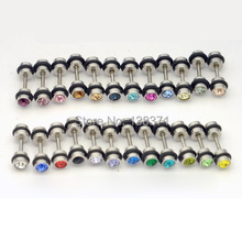 24 colors for choose 4mm Width Black Circle Austrian crystal titanium dumbbell Men Women pierced stud earrings 2024 - buy cheap