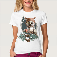 Novo verão moda feminina manga curta neve coruja impressão camiseta casual topos menina legal hipster t bonito animal design t camisa 2024 - compre barato