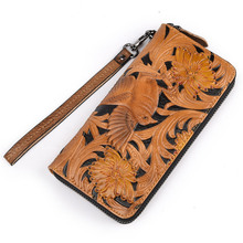 Bird Painting Women Wallets Long Genuine Leather Purse Female Cowhide Leather Clutch Bag Purse Zipper Phone Bag Card Holder Case 2024 - buy cheap