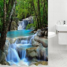 Cortina de baño impermeable con paisaje de cascada 3D, productos de baño, cortina de baño creativa de poliéster, cortina de bano con 12 ganchos 2024 - compra barato