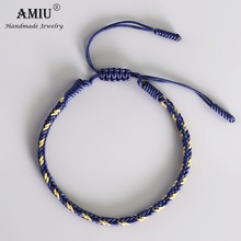 AMIU Multi Color Budista Tibetano pulseras y brazaletes para las mujeres y los hombres hecho a mano de nudos de cuerda de macramé pulsera de la suerte 2024 - compra barato