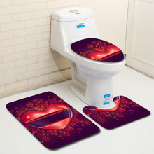 Zeegle Valentine Pattern 3Pcs Bath Carpet Set Bath Mat Non-slip Toilet Floor Mats Bathroom Rugs Flannel Toilet Seat Cover 2024 - buy cheap