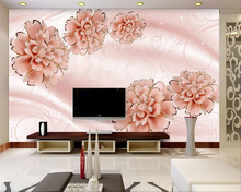 Beibehang Custom wallpaper pink romantic wedding room embossed flowers living room TV background walls painting 3d wallpaper 2024 - buy cheap