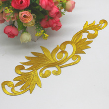 YACKALASI Iron On Patches 5 Pcs/Lot Gold Appliqued Cosplay Lace Diy Embroidery Flower Trims 28*8cm 2024 - buy cheap