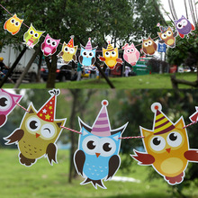 Guirnalda de cumpleaños de 2M con dibujos de animales, banderas de papel de búho, decoraciones para Baby Shower, decoración de fiesta de cumpleaños para niños, suministros de fiesta de búho 2024 - compra barato