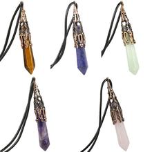 TUMBEELLUWA de piedra de cristal Hexagonal señaló curación Chakra Reiki colgante collar cordón encerado para Unisex 2024 - compra barato