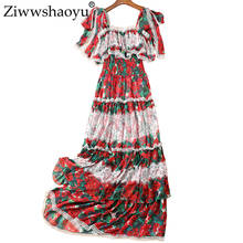Ziwwshaoyu Vacation Print Maxi dresses Slash neck Ruffles Lace Patchwork Big pendulum dress New women's 2024 - buy cheap