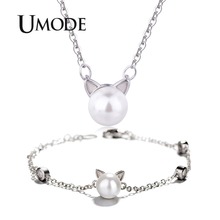 UMODE-Conjunto de joyería de Color dorado para mujer, collar y pulsera, cadena de eslabones, joyería de perlas 2024 - compra barato