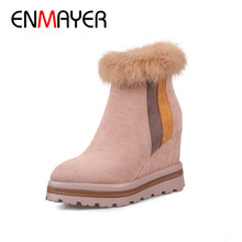 Ensemi-zapatos cálidos de invierno para mujer, zapatos de plataforma con cremallera, botas de nieve para citas, botines que aumentan la altura, CY087 2024 - compra barato
