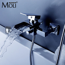 Wall Mounted Bathtub Faucet Bath Shower Set Faucets Chrome Tub Taps Square Waterfall Bathroom Mixer Tap Dual Contral  ML5034 2024 - buy cheap