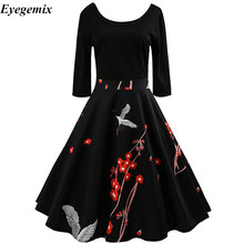 Elegant Floral Print Dress Women Autumn Winter 50s 60s Tunic Vintage Dresses Casual Party Dress Sundress Retro Swing Vestidos 2024 - buy cheap