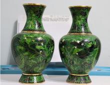 Chinês Cobre Dois Dragão Xi Zhu Cloisonne Vaso de Flor Vasos de UM Par 2024 - compre barato