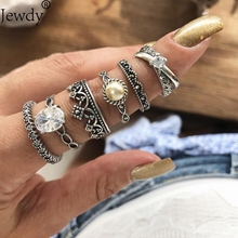 Conjunto de anel punk boêmio, vintage, cor prata, zircônia cúbica, joias para mulheres, presente 2024 - compre barato