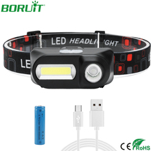 BORUiT COB XPE LED Mini Farol Lanterna Recarregável USB Farol Waterproof Camping Pesca Cabeça Da Tocha por 18650 2024 - compre barato