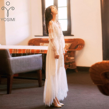 YOSIMI 2019 Summer White Lace Chiffon Women Dress Maxi Full Sleeve Long Dress White Fairy Slim Party Female Vestido Ankle-Length 2024 - buy cheap