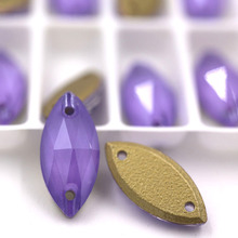 Cristal plano de 7x15mm para coser diamantes de imitación, accesorios de ropa para manualidades, con forma de hoja de loto púrpura, MOCA 2024 - compra barato