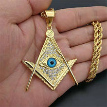 Drop shipping Hip Hop Iced Out Masonic All-seeing Eye Pendant Necklace Chain Gold Color Stainless Steel Freemason Mason Jewelry 2024 - buy cheap