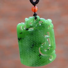 (Сертификат) натуральный зеленый камень полый кулон ручная работа китайский дракон Ожерелье Феникса мужские ювелирные изделия 2024 - купить недорого