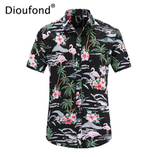 Dioufond Men's Summer Short Sleeve Pink Flamingo Print Hawaiian Shirt Casual Beach Shirts Men Floral Button Down Shirt Slim Fit 2024 - buy cheap