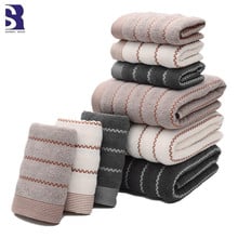 SunnyRain 3-Pieces Striated Cotton Towel Sets Adult Bath Towel Face Towels Cotton 430GSM 2024 - buy cheap