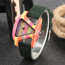 Unique Design Triangle Shape Dial Bamboo Wood Watches Women Green/Red Leather Band Quartz Ladies Wrist Watch Wooden Clock Gifts 2024 - buy cheap