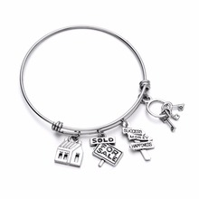 Stainless Steel Expandable Wire Bangle House Sold Charm Bracelet Cute DIY Jewelry Gift for Real Estate Agent or Realtor 2024 - buy cheap
