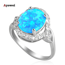 Delicate shining Flower design Blue fire Opal Silver Stamped Rings fashion jewelry USA size#6.75 #7 #7.75 OR422A 2024 - buy cheap