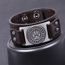 Hot Sale Women Men Viking Leather Bracelet Wolf's Paw Print And Ancient Character Cool Personality Jewelry Dropshipping 2024 - buy cheap
