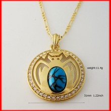 Foromance/  YELLOW GOLD PLATED 24"  FIGARO LINK NECKLACE & BAT BLUE STONE PENDANT DIAMETER 31 MM 2024 - buy cheap