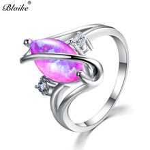 Blaike-anillo de compromiso con forma de ópalo de fuego púrpura para hombre y mujer, sortija de compromiso Vintage de Color plateado, joyería de boda 2024 - compra barato