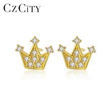 CZCITY Exquisite 925 Sterling Silver Queen Crown Stud Earrings for Women Sparkling Zircon Earrings Jewelry Dating Accessories 2024 - buy cheap