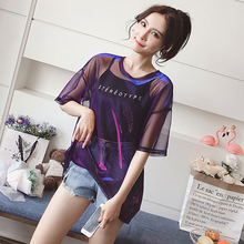 Hot Sexy Transparent Hollow Out T Shirt Women Short Sleeve Loose Tops Ladies Two set 2024 - buy cheap