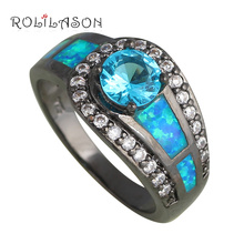 Anillo redondo de ópalo de Fuego Azul y Diseño de cristales, joyería de moda de circonita, regalo de cumpleaños, Estados Unidos, Sz #5 #6 #7 #8 #9, OR731 2024 - compra barato