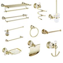 European Antique Solid Brass Bathroom Hardware Sets Gold Polished Bathroom Accessories Wall Mounted Crystal Bathroom Products 2024 - buy cheap