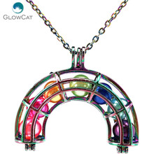 C408 COLORS Big 36mm Rainbow Cage Necklace - Rainbow Locket Aroma Essential Oil Diffuser Locket Necklace 2024 - buy cheap