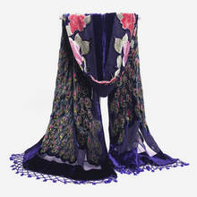 Navy Blue Chinese Women's Velvet Silk Beaded Embroidery Shawl Scarf Wrap Scarves Peafowl Free Shipping WS006-F 2024 - buy cheap
