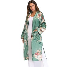 Женский кардиган-кимоно с длинным рукавом и винтажным цветочным принтом, кардиган-макси с поясом, зеленый, 2020 2024 - купить недорого