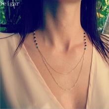 Summer Simple Style Double Chain Acrylic Beads Beaded Necklace Women Clavicle Chain Gold/Silver Plated Collier Ras Du Cou 2018 2024 - buy cheap