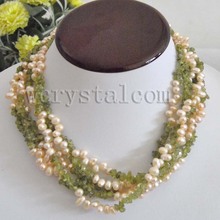 6 Strands Pink Freshwater Cultured Pearl Peridot Necklace 2024 - buy cheap