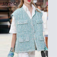 [LIVIVIO] 2019 Summer V Neck Vest Coat For Women Sleeveless Tweed Jackets Top Vests Female Fashion Clothes Korean New Arrival 2024 - buy cheap