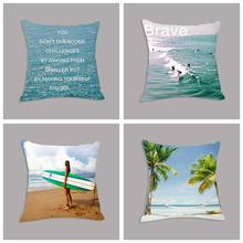 Decorative Cushion for Sofa, Ocean Beach Surfing Landscape Motivational Quote Printed Nordic Throw Pillow 45x45cm Seat Cushion 2024 - buy cheap