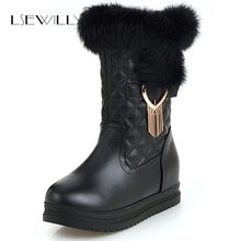 Lsewilly 2018 Winter Fashion Mid Calf Boots Women Shoes Platform High Heels Warm Fur Plush Snow Boots Black White Size 34-43 E73 2024 - buy cheap