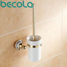 becola gold plated finish toilet brush holder Bathroom Accessories Brass & ceramic cup toilet brush holder BR-5508 2024 - buy cheap