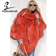 FURSARCAR 2021 New Winter Luxury Style Thick Cape Real Fox Fur Shawls Women Fashion Fox Fur Female Poncho  With Fur Collar 2024 - buy cheap